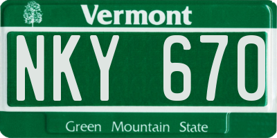 VT license plate NKY670