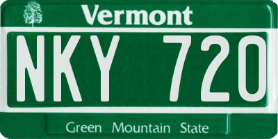 VT license plate NKY720