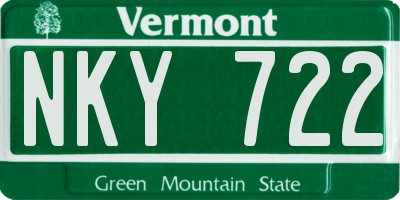 VT license plate NKY722