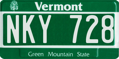 VT license plate NKY728