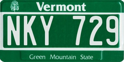 VT license plate NKY729
