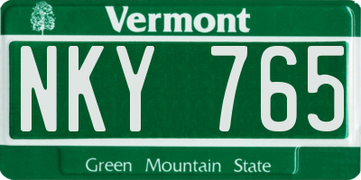 VT license plate NKY765
