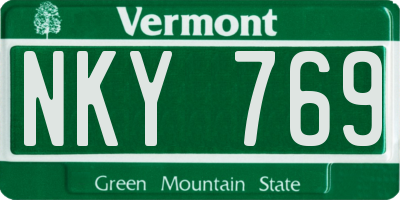 VT license plate NKY769