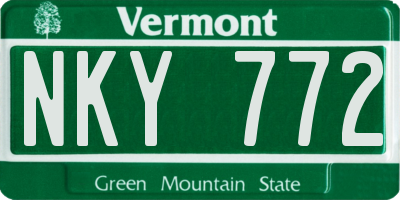 VT license plate NKY772
