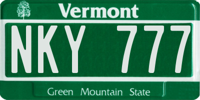 VT license plate NKY777