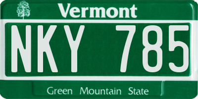 VT license plate NKY785