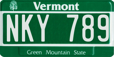 VT license plate NKY789