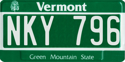 VT license plate NKY796