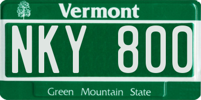 VT license plate NKY800