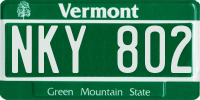 VT license plate NKY802