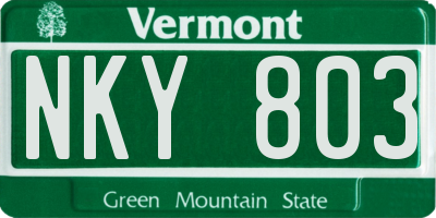 VT license plate NKY803