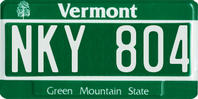 VT license plate NKY804