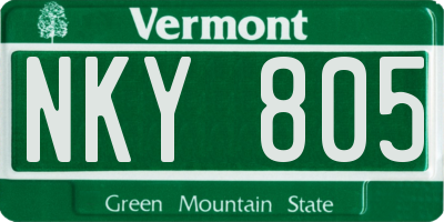 VT license plate NKY805