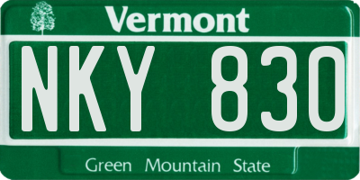 VT license plate NKY830