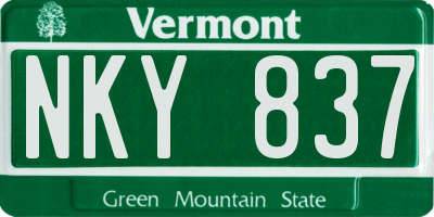 VT license plate NKY837