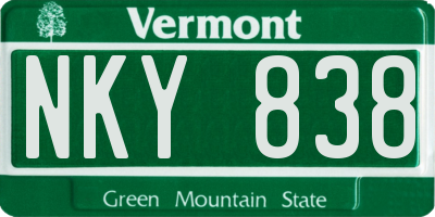 VT license plate NKY838