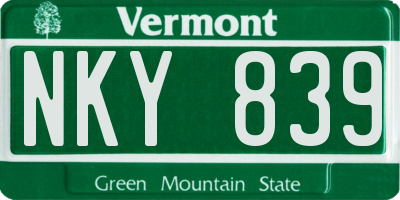 VT license plate NKY839