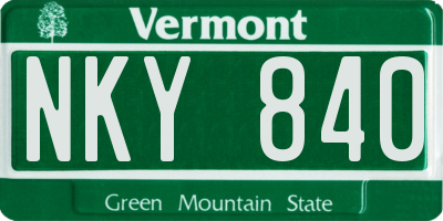 VT license plate NKY840