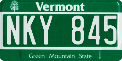 VT license plate NKY845