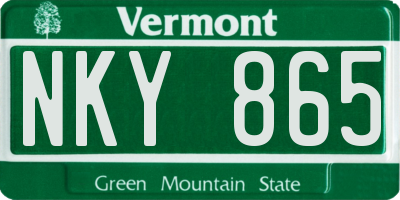 VT license plate NKY865