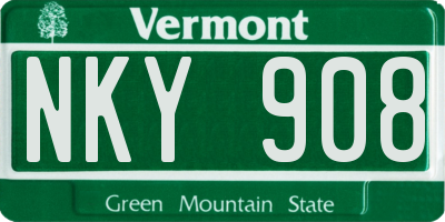 VT license plate NKY908