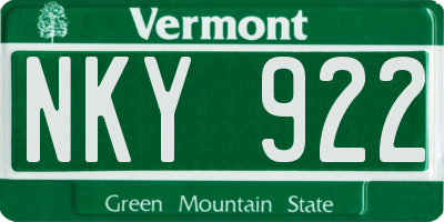 VT license plate NKY922