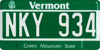 VT license plate NKY934