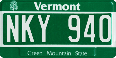VT license plate NKY940