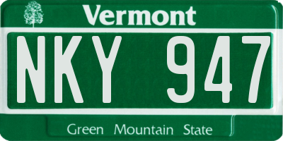VT license plate NKY947
