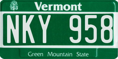 VT license plate NKY958