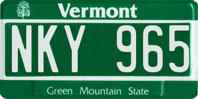 VT license plate NKY965