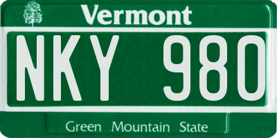 VT license plate NKY980