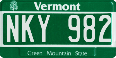 VT license plate NKY982