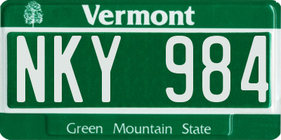 VT license plate NKY984