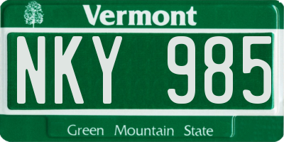 VT license plate NKY985