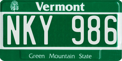 VT license plate NKY986