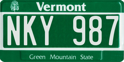 VT license plate NKY987