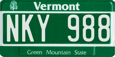 VT license plate NKY988