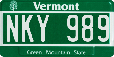 VT license plate NKY989