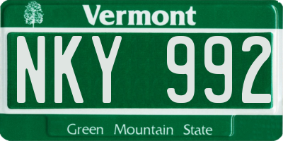 VT license plate NKY992