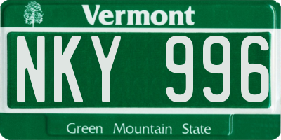 VT license plate NKY996