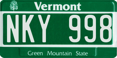 VT license plate NKY998