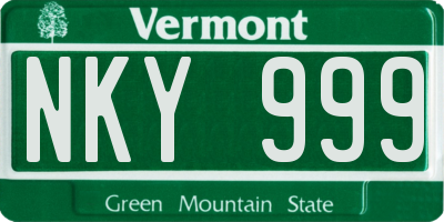 VT license plate NKY999