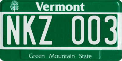 VT license plate NKZ003