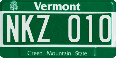 VT license plate NKZ010