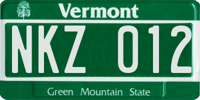 VT license plate NKZ012