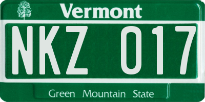 VT license plate NKZ017