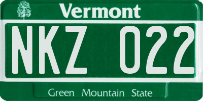 VT license plate NKZ022