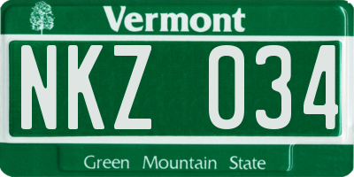 VT license plate NKZ034