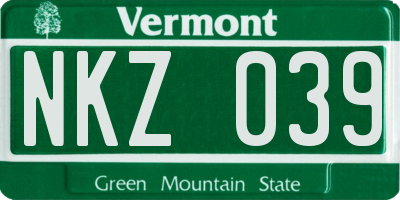 VT license plate NKZ039